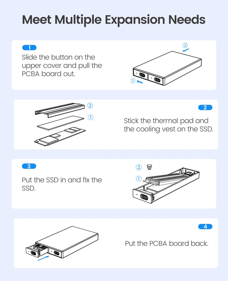 ORICO Dual M.2 NVMe SSD Aluminum USB3.2 Gen2 10Gbps, M.2 Type-C Docking Station for PCIe M-Key, B&M Key 2230/2242/2260/2280 SSD, Tool-Free, Up to 4TB Grey Dual M.2 NVMe+NVMe