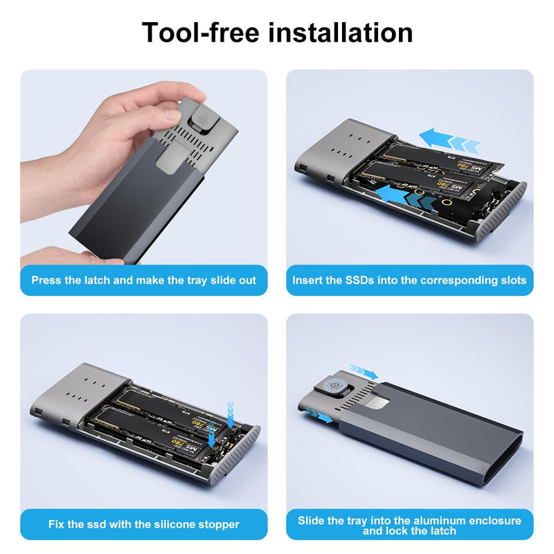 MAIWO Dual NVMe Clone SSD Enclosure, USB3.2 GEN2X2 10Gbps,Support AHCI to NVMe Clone, M.2 Duplicator Cloner for SSDs Sizes 2230/2242/2260/2280 with Indicator Light Dual M.2 NVMe Enclosure & Cloner