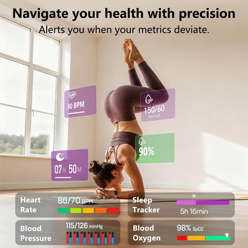 MorePro Health Fitness Tracker for Women Men, 24/7 Heart Rate Blood Pressure & Oxygen Monitoring, Sleep Tracker, 100+ Sport Modes Smart Watch, IP68 Waterproof, 2 Bands, Compatible Android iOS