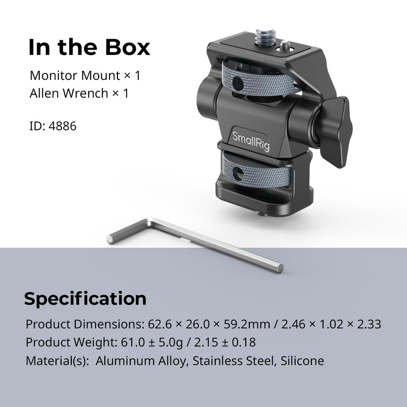 [AUSTRALIA] - SmallRig Adjustable Camera Monitor Mount, 360° Swivel and 180° Tilt Monitor Holder, with 1/4"- 20 Screws, Bouncy Locating Pins, Anti-Twist Design, for Ninja V and V+ Monitors 