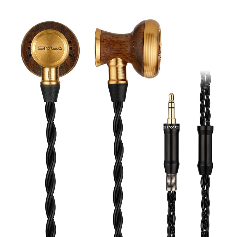 SIVGA M300 Wooden HiFi Wired Earbuds, 15.4mm Driver, 3.5mm Plug | African ebony housing, graphene diaphragm, and silver-plated OFC cable for spacious HiFi sound, rich bass, and clear detail.