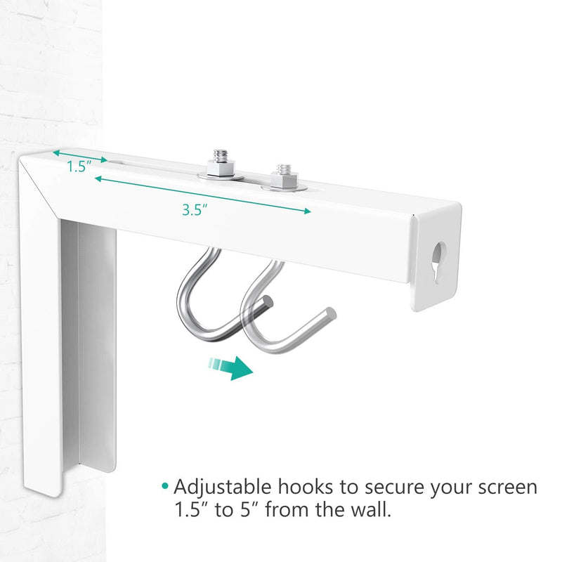 Universal Projector Screen L-Bracket Wall Hanging Mount 6 inch Adjustable Extension with Hook Manual, Spectrum and Perfect Screen Placement up to 66 lbs, 30 kg (PSM001), White
