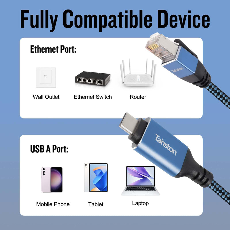 USB C to Ethernet Cable, 100Ft Type C to RJ45 Cable,USB C to Gigabit Ethernet Cable Compatible Thunderbolt 3/4,Directly Connected to Smartphone, Laptop, PC, Switch, Router, Modem and More 100 FT