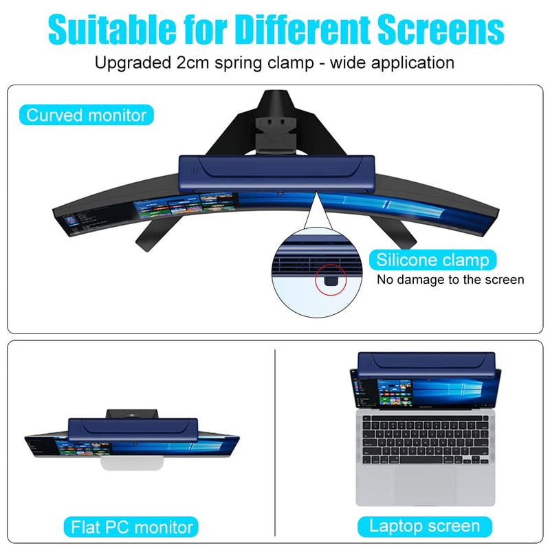 Clip On Computer Fan, Bladeless Monitor Clip On Fan | Personal Cooling Fan for Office, Quiet USB Desk Fan Small Tower Fan for Desk, Suitable for Flat and Curved Monitor, Laptop Navy