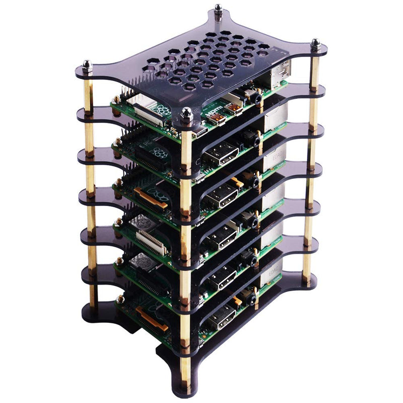GeeekPi 6-Layers Cluster Case Rack Case with Heatsinks Stackable Enclosure for Raspberry Pi 4/3/2 Model B,Raspberry Pi 3 Model B+ (Brown) Brown