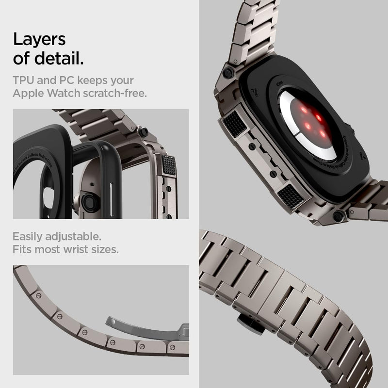 Spigen Metal Armor Pro for Apple Watch Series 9/8/7 45mm Band with Case | Durable Rugged Stainless Steel Protective Shockproof Cover with Strap, Gunmetal