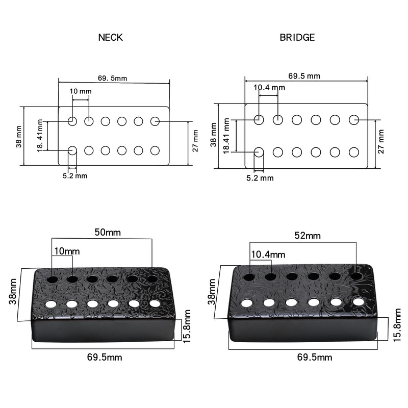 [AUSTRALIA] - Set of 2 Brass Guitar Pickup Covers Black 50mm/52mm Pole Spcing Electric Guitar Pickup Covers Humbucker Guitar Pickup Cover Metal Guitar Pickup Covers for Ep Lp Les Paul Electric Guitar flower pattern 