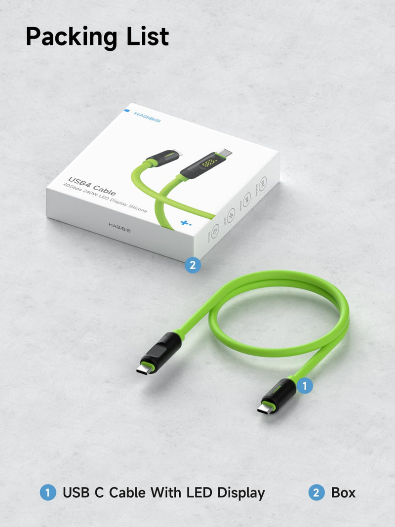 Hagibis USB 4 Cable, LED Display USB C 240W Fast Charging Cable with 8K@60Hz 40Gbps Data Transfer Thunderbolt 4/3 Video Cord for iPhone 17 16 15 Pro Max, iPad, MacBook Pro Air (Pack of 2) 3.3FT (Pack of 2) Silicone Black