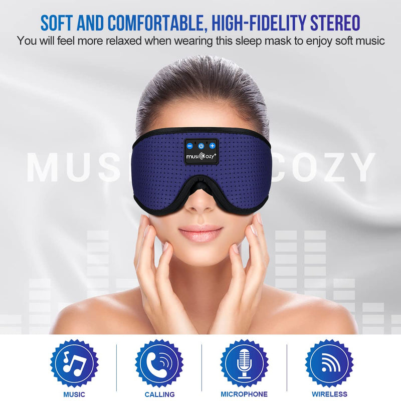 MUSICOZY 3D Sleep Headphones Bluetooth 5.4 Breathable Sleep Eye Mask | Cooling Fabric Lining with Blackout Design for Side Sleeper, HD Stereo Sound, 14 Hours Playtime for Sleep, Travel, Relaxation Dark Blue