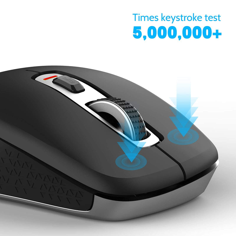Wireless Mouse 2.4G Noise-Free Cordless Mouse 5 Adjustable DPI (up to 2400) 6 Buttons Portable Computer Silent Mouse with USB Nano Receiver, Suitable for Laptops Computers Macs Laptops (Black) 1 Park Black