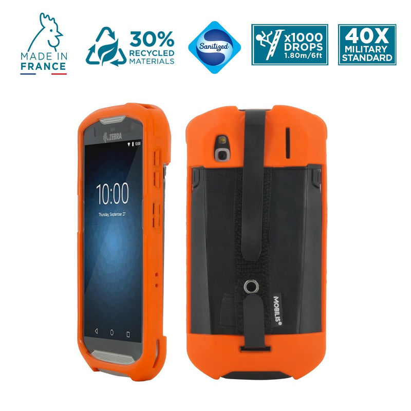 MOBILIS Rugged Case for Zebra TC51 - TC52 - TC56 - TC57 with Hand Strap | Shockproof Military Grade Drop Protection Cover made with Recycled Materials Neon Orange