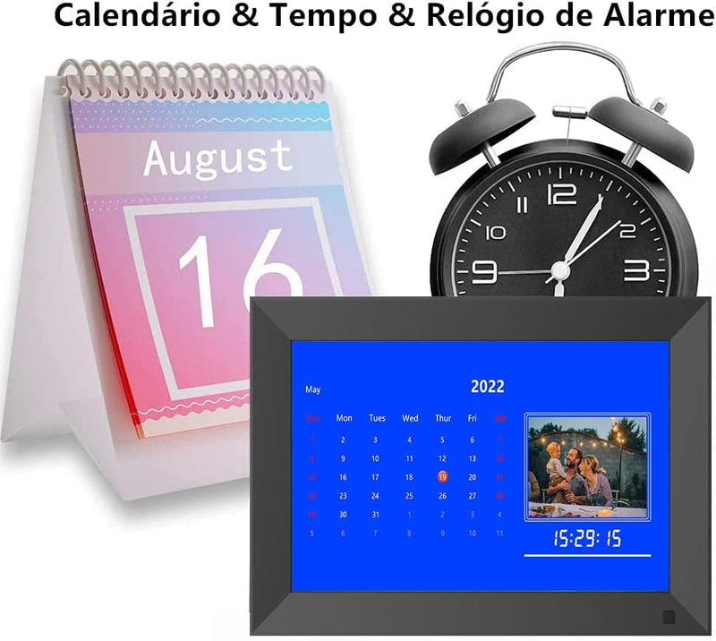 Digital Photo Frame, 10.1 Inch 1280 * 800 IPS High Resolution 16:9 Support 1080P Image Preview, Electronic Photo Frame Support Video / MP3 / Remote Control/Calendar Clock/USB (No WiFi)