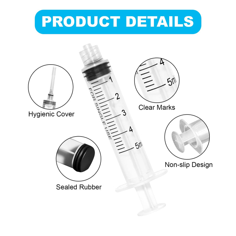 45 Pieces 5 ml Syringe Kit, 15 Pieces Syringes with 15 Blunt Needles, Syringe 5 ml Colostrum Syringe with Cap Dosing Syringe Liquid Syringe for Laboratory Animal Feeding, Plant Watering 5ml