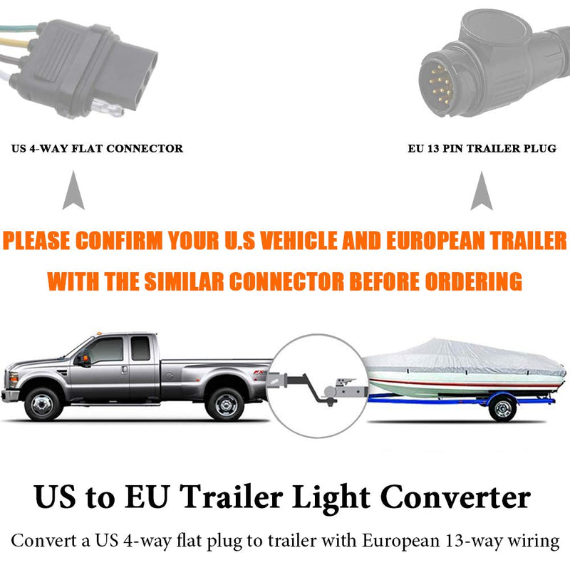 [AUSTRALIA] - US Vehicle 4-Way Flat Adapter to European 13-Pin Round Plug Trailer Light Converter - Plug and Play Design 4 PIN TO 13 PIN 