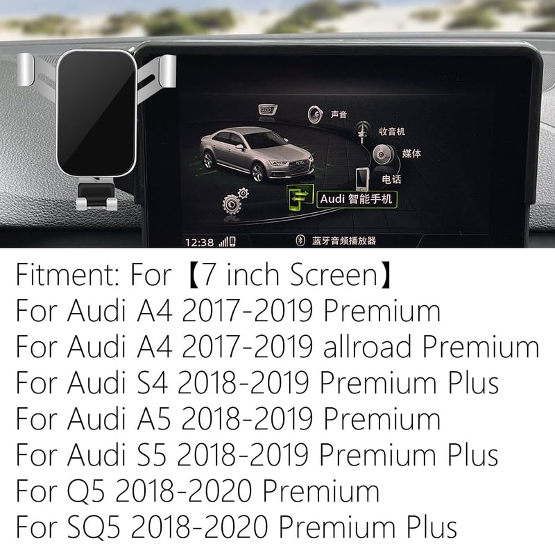 Car Phone Holder for 2017 2018 2019 Audi A4 Premium and 2018-2019 Audi A5 & 2018-2020 Q5 Premium[ 7 inch Screen ] Auto Interior Accessories Best Cell Phones Mount Cellphone Mobile Cradle Stand for A4 A5 2017-2019，Q5 2018-2020 [7-in Screen]