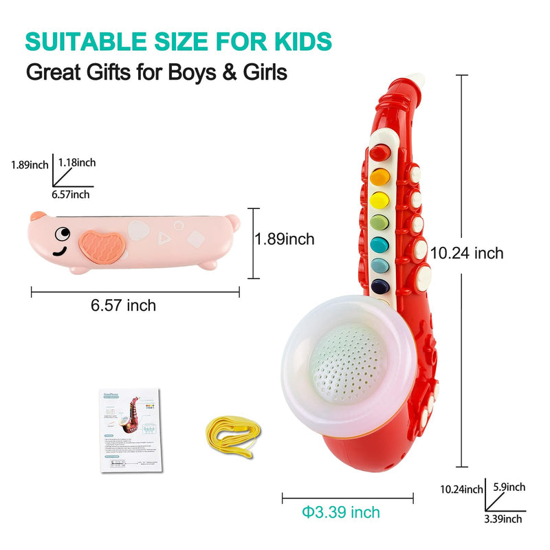 Toy Saxophone with Light & Sound, Toy Harmonica for Kids, Early Educational Toy Musical Instrument Toys for Toddlers Girls Boys Age 3+ (Red) Red