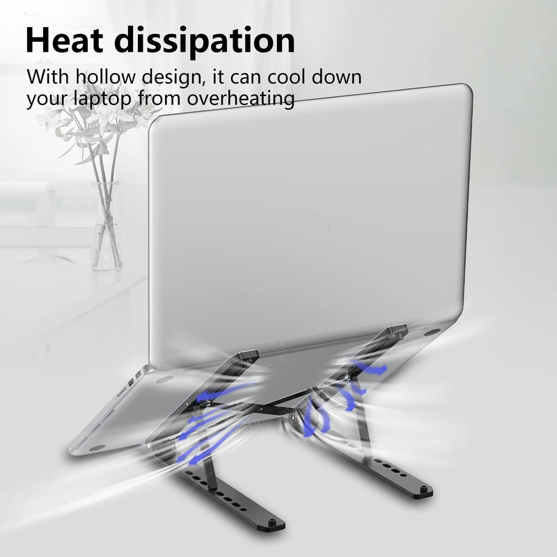 Laptop Stand for Desk, Adjustable Laptop Riser ABS+Silicone Foldable Portable Laptop Holder, Ventilated Cooling Notebook Stand for 10-15.6” Laptops,Tablet-Black Black
