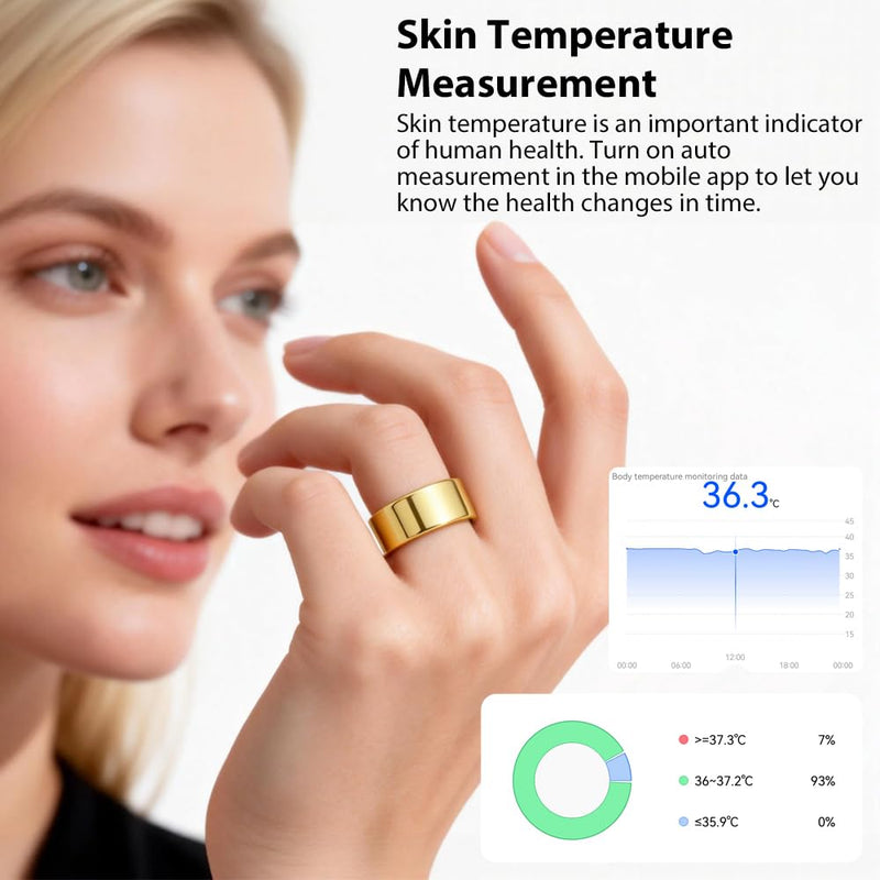 Smart Ring for Women, Health Tracker & 5ATM, COLMI R02. (Gold, 8#) | No Subscription Fee & Skin Temperature, Heart Rate, Blood Oxygen, Sleep Health Monitoring, Sports Tracking, Menstrual Cycle. Gold 8#