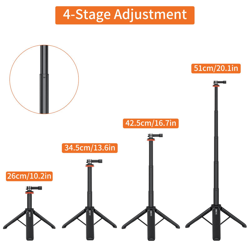 UURIG 20.1" Mini Extendable Gopro Tripod Portable Selfie Stick Tripod Camera Tripod for GoPro Max Hero 11 10 9 8 7 6 5 4 3 3+ 2 1 Session A0040