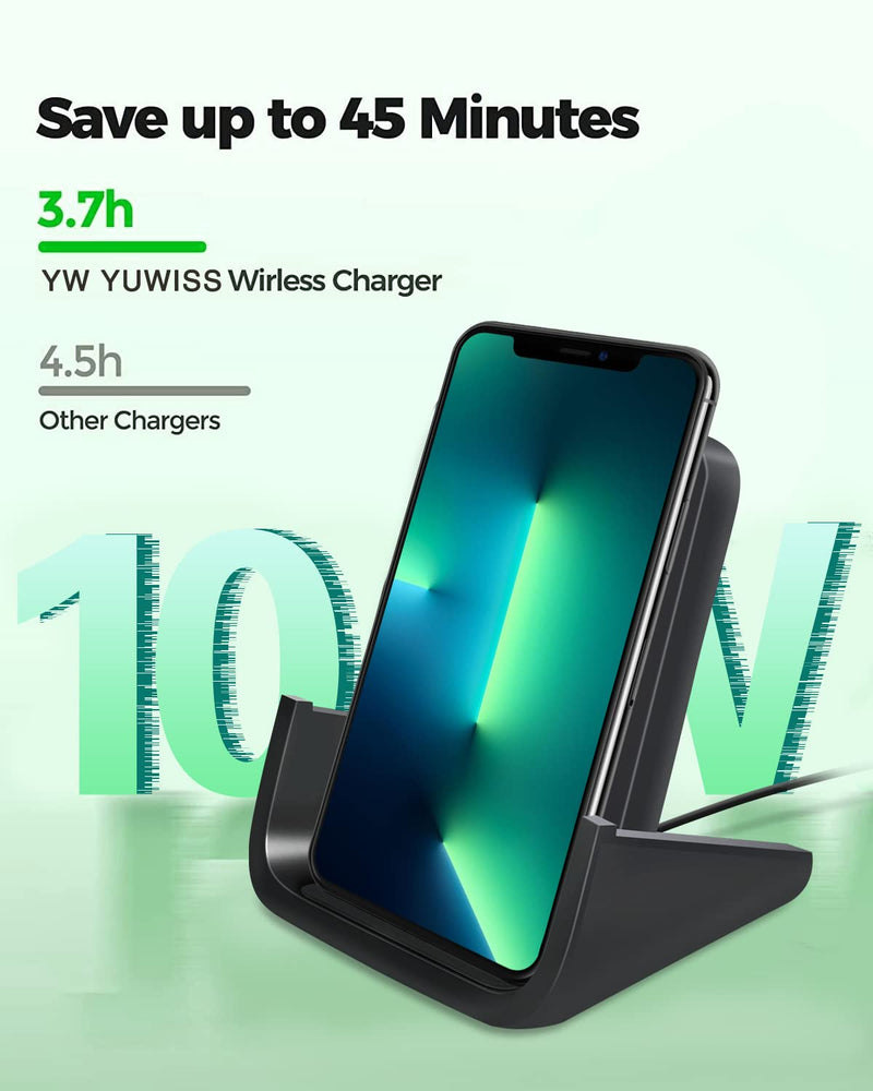 Wireless Charger YUWISS Wireless Charging Stand Cordless Charger 10/7.5/5W Compatible with iPhone 14 13 12/12 /11Pro Max/XR/XS Max/XS/X/8/8Plus Galaxy S22/S21/S9/S9+/S8/S8+ Note Black