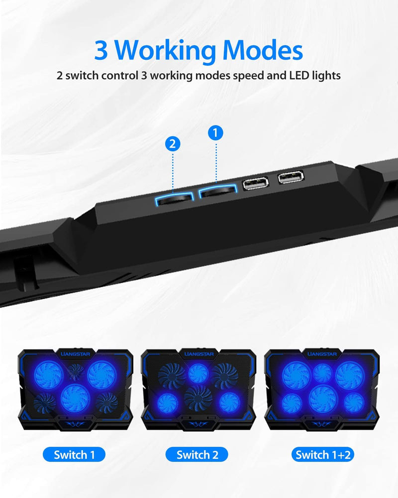 Laptop Cooling Pad with 6 Quiet Led Fans for Gaming Working with Phone Holder