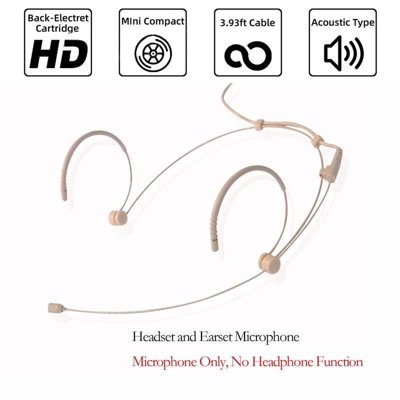 [AUSTRALIA] - Headset Microphone Discreet Headworn Ear Hook Earset Over The Ear Mic for Sennheiser Wireless Transmitter, Ideal for Lectures, Live Performance, Theater, Podcasts – Beige 