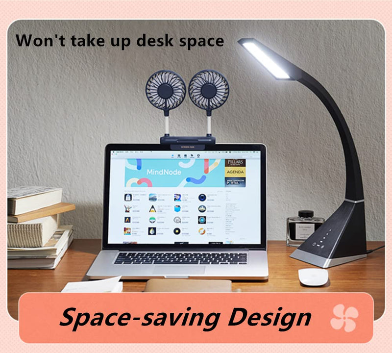 Desktop Fan, THRRLY Monitor Clip on Fan with 2 Fan Heads, 3 Speeds Office Desk fan USB Powered Cooling Fan with Sturdy Adjustable Clamp, Strong Wind Quiet Personal USB Small Fan for Laptops, Desktop. Dark Blue