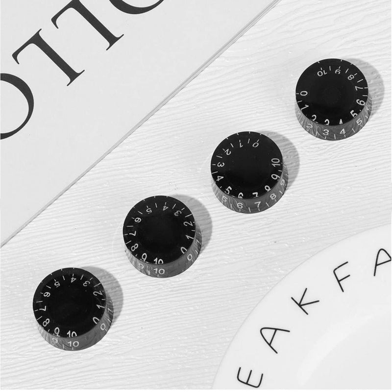 4pcs Electric Guitar Knobs Black Speed Volume Tone Control Knob for Les Paul Style Electric Guitar Parts Replacement (Black-White Word) Black-White Word
