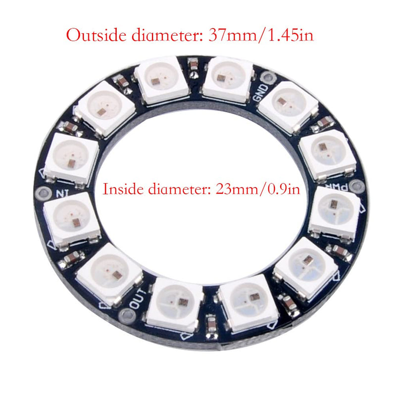 12 Bits WS2812 RGB LED Ring WS2812B 5050 Addressable LED Light String with Integrated Drivers Pixels Individual Controlling for Arduino ESP8266 ESP32 Lighting Effect (Pack of 2pcs