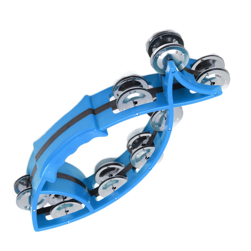 Hand Tambourine Bell Fish Shaped Double Row Tambourines Hand Drum Bell Musical Rhythm Instrument without Burrs(blue) blue