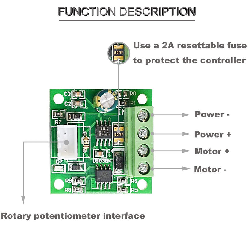 Youmile 4 pcs DC PWM Controller DC Motor Speed Controller module 1.8 V to 15 V 2A Rotary potentiometer Speed adjustment 1803BW B100K with screwdriver DC 1.8V~15V