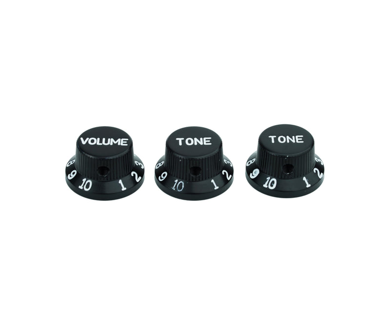 Guyker Top Hat Guitar Potentiometer Control Knobs with 6.3mm Dia. Shaft Pots - 3PCS Aluminium Alloy Bell Cap 1V2T Volume Tone Switch Knob for Electric Guitar or Precision Bass, CKB032 Black Black, 1V2T