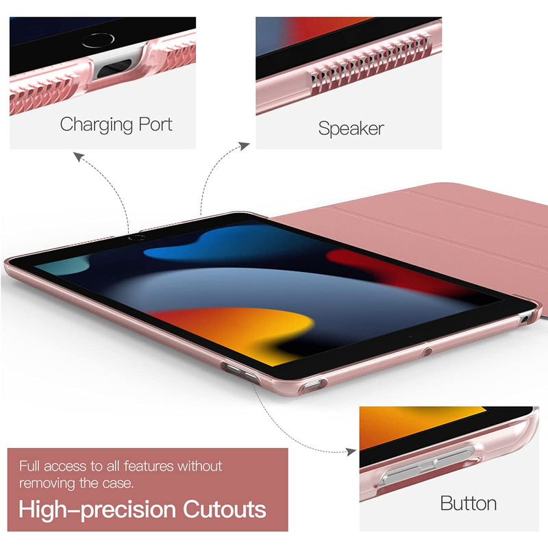 TiMOVO iPad 10.2 Case iPad 9th Generation 2021/ iPad 8th Generation 2020/ iPad 7th Generation 2019 Case,Slim Translucent Hard PC Protective Smart Cover with Stand for iPad 10.2 Inch,Rose Gold Rose Gold