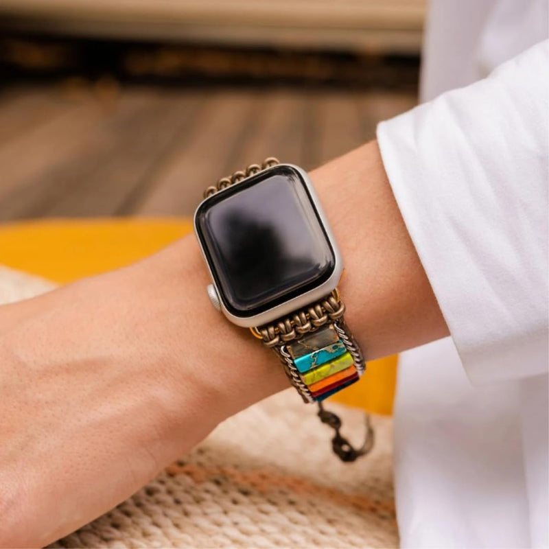 Cape Diablo Smart Watch Strap - Genuine Energy Crystal Band - Healing & Balancing, Crystal Chakra Stone, Beaded Watch Bracelet - for Apple Models 4, 5, 6, 7, 8, 9, SE - 38mm-45mm Chakra Energy