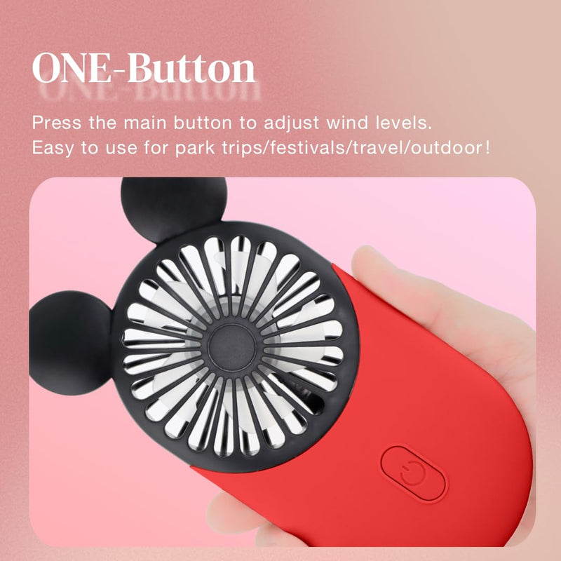 Cute Mouse Handheld Fan, Rechargeable USB Mini Fan(Red+Pink+Blue) | Ultra-Slim Wearable Handheld/Neck Design, 3-Speed Portable Pocket Size Personal Fan for Park, Travel, Concerts, Sports Events Red+Pink+Blue