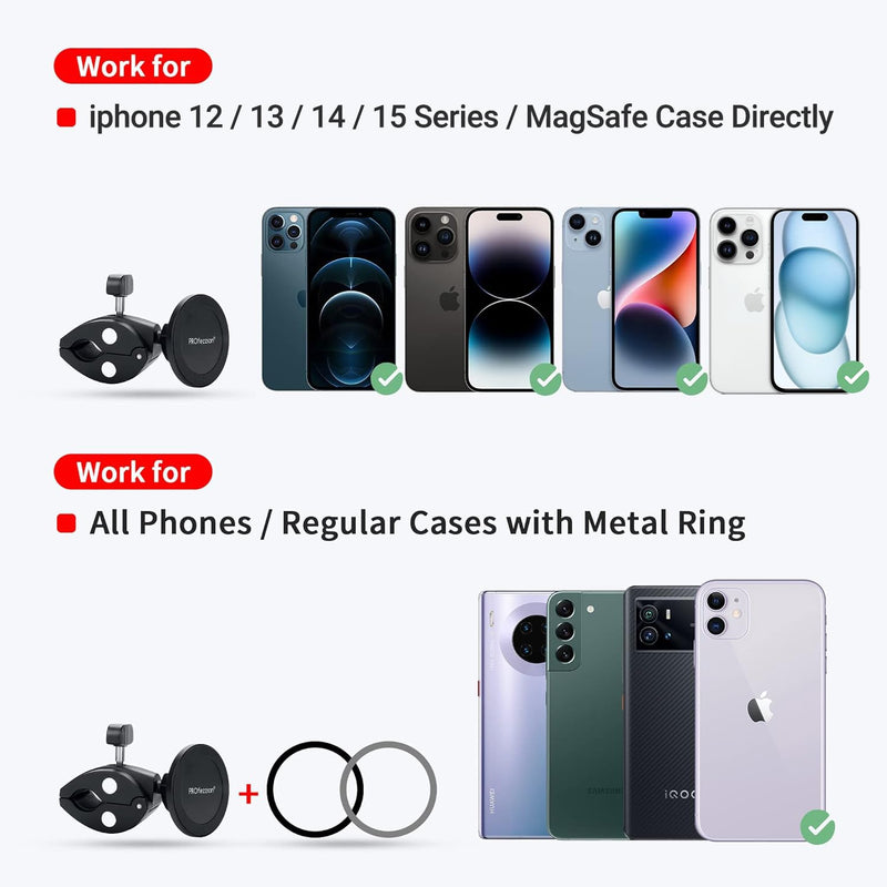 Phone Holder Mount Magnetic Accessories: Fitness Equipment Gym Motorcycle Handlebar, Exercise Bike, Treadmill, Stroller, Cart, for Magsafe iphone 15 14 13 12 Plus Pro Max & All Phone Stand Clamp Gym Mount