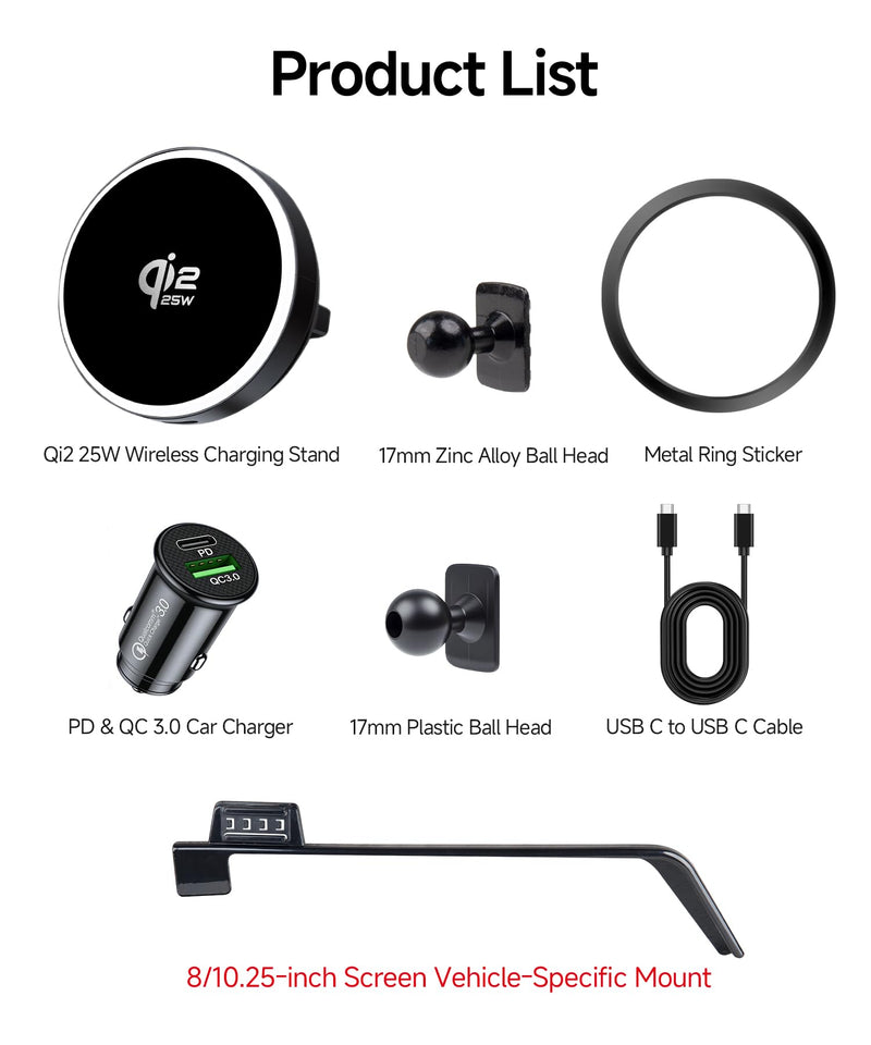 Qi2.2 25W Wireless Charger Car Phone Mount for Kia Niro/EV/Hybrid 2023-2026 | 8/10.25" Screen, Magsafe Accessories Fast Charging Magnetic Cell Phone Holder Clip Compatible with iPhone Android, GPS Stand