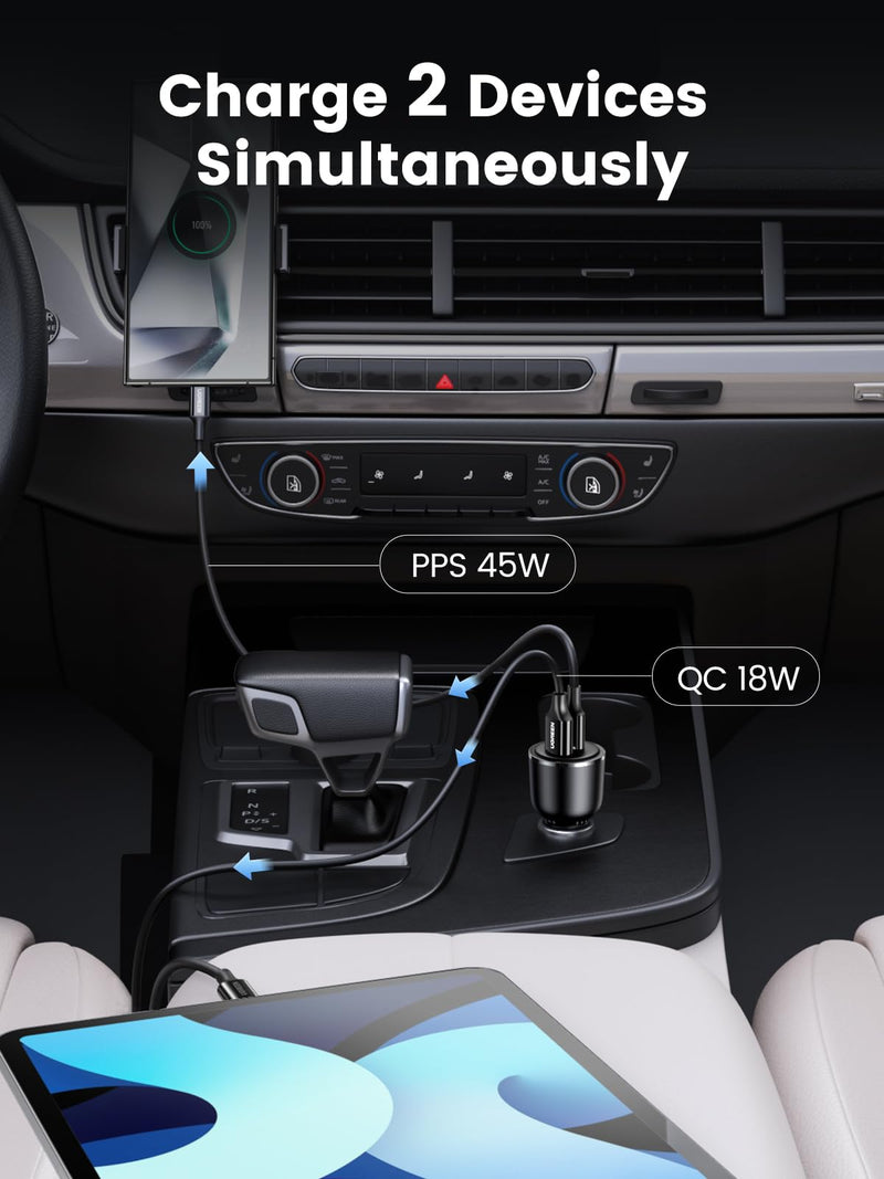 UGREEN 25W MagFlow Wireless Fast Charging Cradle Mount with 63W USB C Car Charger Adapter