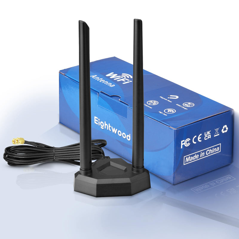 Eightwood Dual Band WiFi Antenna 2.4GHz 5GHz RP-SMA WiFi Antennae | 6.5ft Extension Cable, for PC Desktop Computer PCI PCIe WiFi Bluetooth Card Motherboard Wireless Network Router 8dbi wifi antenna