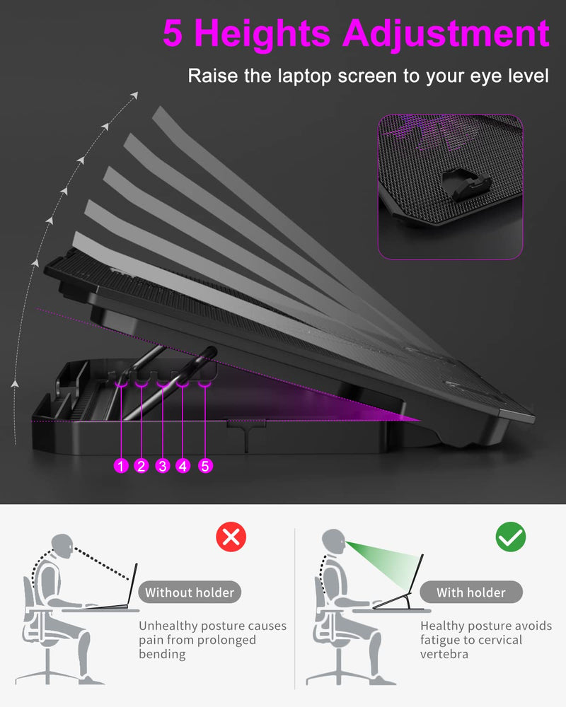 KeiBn Upgrade Laptop Cooling Pad, KeiBn Laptop Cooler 2 Fans for 10-15.6 Inch Laptops, 5 Height Stands, 2 USB Ports (S039-Purple) Purple