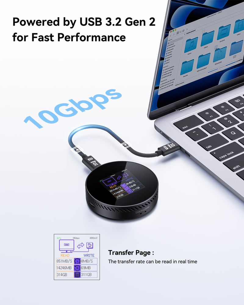 DOCKCASE Magnetic Visual M.2 2242 NVMe SSD Enclosure, 10Gbps USB 3.2 Type-C, 100W PD, 3s PLP Data Protection, Fits 2242/2230 NVMe PCIe, Compatible with MagSafe for iPhone 17/16/15 Pro Max ProRes Black-100W PD