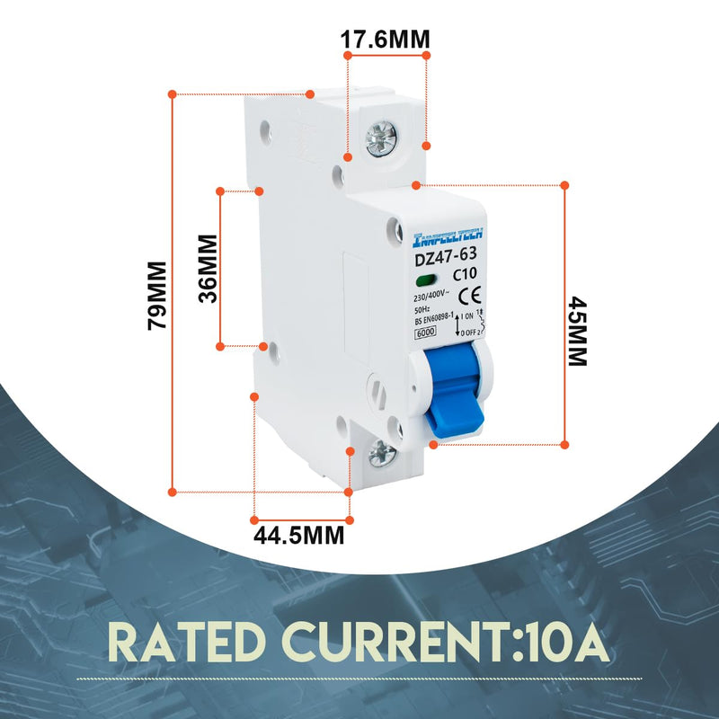 Innfeeltech 3 Pcs 10 Amp Current 230V Miniature Circuit Breakers MCB Single Pole Type B for DIN Rail Mounting 3 Pcs 10A