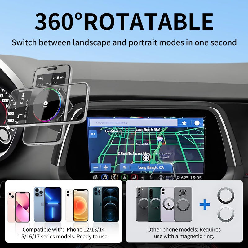 Qi2.2 Max 25W Fast Wireless Car Charger Phone Holder for Chevrolet Chevy Camaro 2016 2017 2018 2019 2020 2021 2022 2023 2024 Auto Accessories Magnetic Cell Phones Mount Compatible with MagSafe