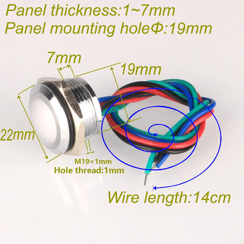 GUUZI 4pcs 12V-24V RGB Triple (Red Green Blue) Metal LED Indicator Light 19 mm Waterproof Signal Lamp with Cable Red/Green/Blue-19 Mm