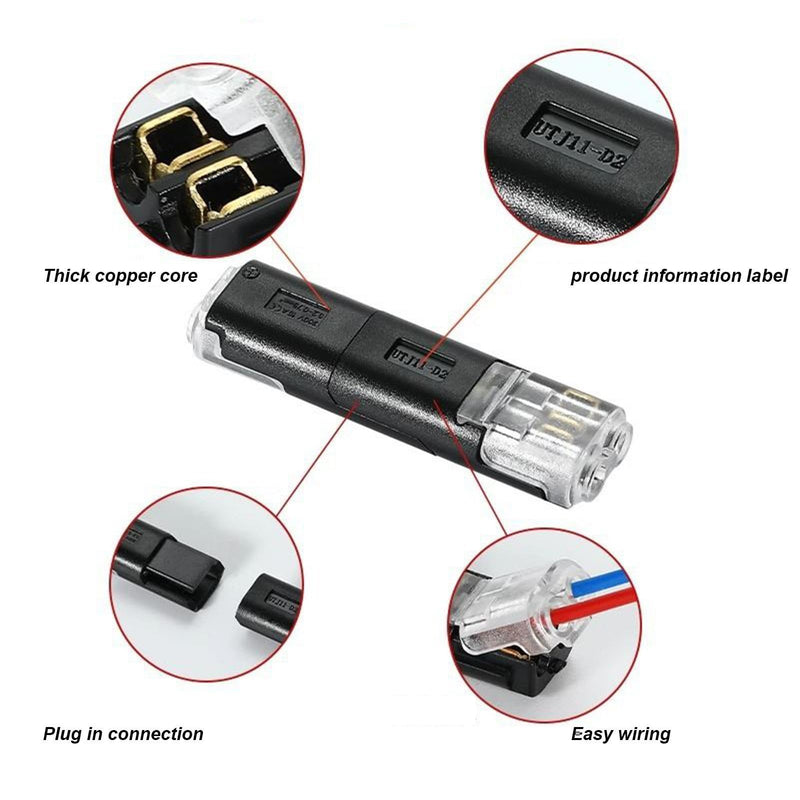 30 Pieces No Stripping Adapter | Automotive LED Solderless Quick-Insert 2-Pin D2 Plug Terminal Connector, LED Connector for Automotive Car Modification Home Improvement