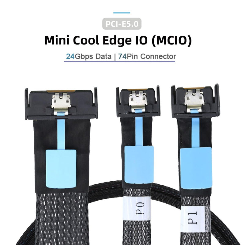 cablecc MCIO PCI-E 5.0 Mini Cool Edge IOSTR PCI-E 8i 74Pin Male to Dual MCIO 38Pin Male Extender Cable 50cm 8x MCIO -dual MCIO 38pin