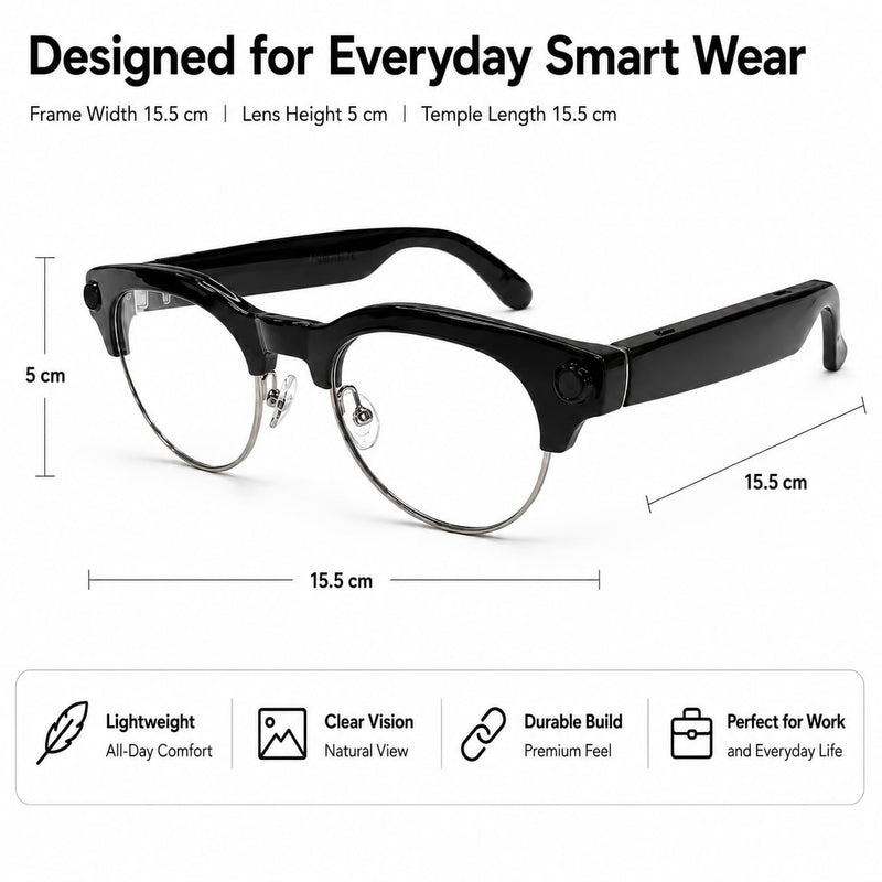 AI Smart Glasses with Camera for Play Music Work Travel Translation | 8MP camera, 1200P video, voice control, real-time translation, object recognition, photochromic lenses and AI assistant