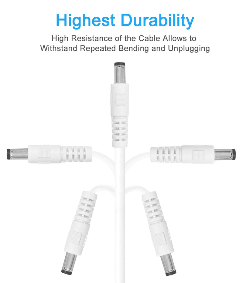 5.5mm x 2.1mm Extension Cord,DC 12v Power Supply Adapter for CCTV Security Camera Surveillance Indoor IP Camera Dvr Standalone LED Strip,Car,12 Volt Male to Female Plug Cable 10ft White