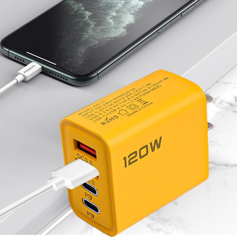 Mini 120W Charger with 4 Ports USB 3.0 Type C PD Fast Charging Power Adapter for iPhone Samsung,Non-Battery (US,3x4.3x8.8cm) US,3x4.3x8.8cm