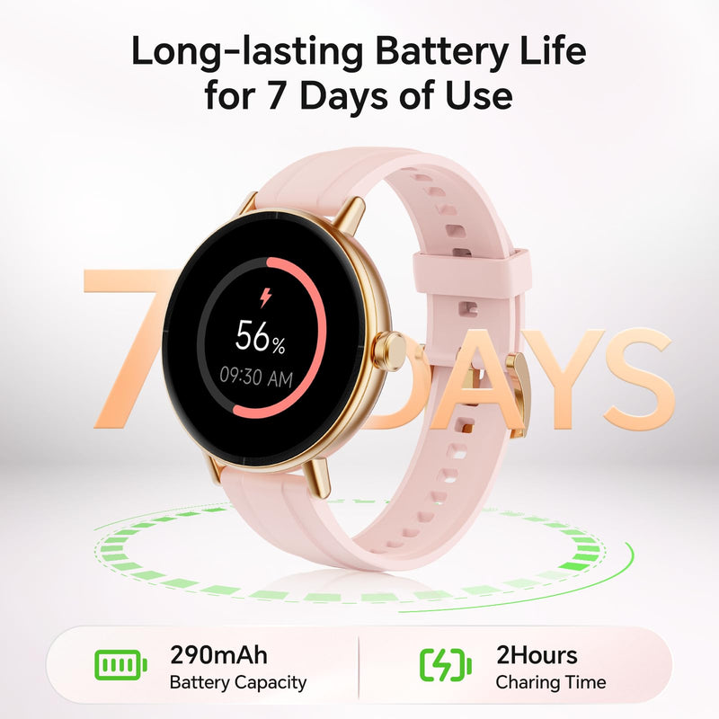 Gydom Smart Watch for Women, 40mm HD Fitness Tracker, Answer & Make Call | for iPhone/Android/Samsung, Heart Rate/SpO2/Stress/Sleep Monitor, 7 Day Battery, 110+ Sports Modes, 2 Band, IP68, Pink 1.27"